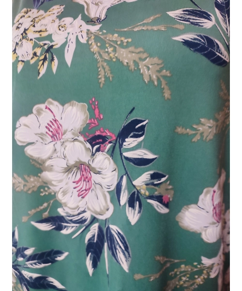 Zielona bluzka z rękawem 3/4 kimono - wzór białe kwiaty